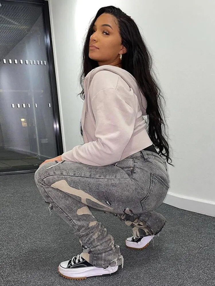 Vaqueros rotos de moda para mujer con agujeros y diseño de salpicaduras | Ideales para días informales