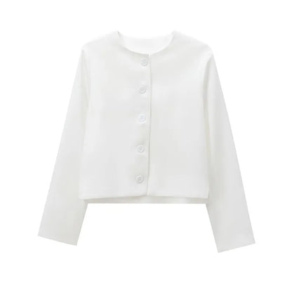 Elegant Slim Fit Women's Jacket Round Neck Single Breasted Long Sleeve Short Jackets Fashion Solid Color Casual Coat Outerwears