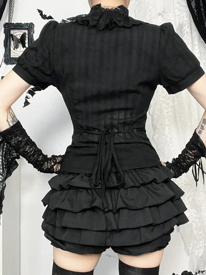 Vintage Jacquard Puff Sleeve Blouse