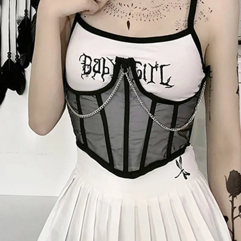 Black Chain Strap Underbust Corset