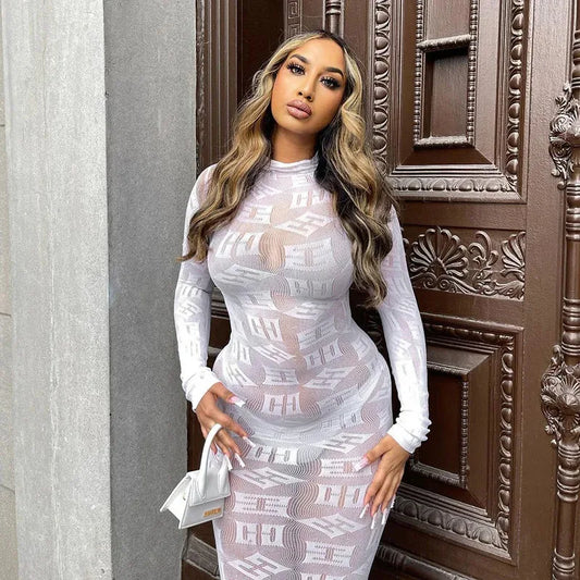 Sheer Sleeve Bodycon Long Party Dress