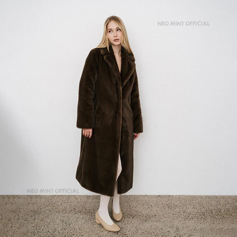 Winter Luxury Faux Mink Fur Coat Women Iconic Brand Long Outerwear Jacket Crystal Hooks Street Style Warm Overcoat