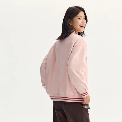 Coat Women Mid-Length Imitation Suede Loose Contrast Color Jacket Autumn Letter American Retro Star Baseball Coat