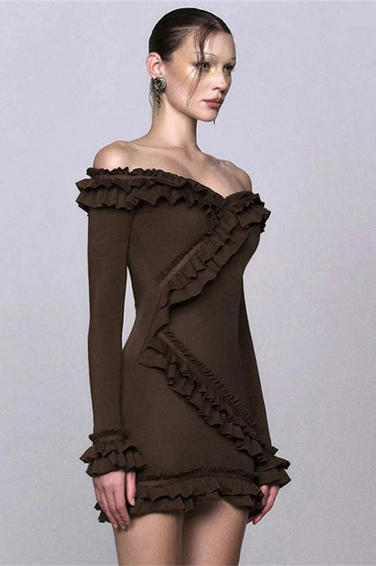 Off-Shoulder Slim Fit Mini Dress with Long Sleeves