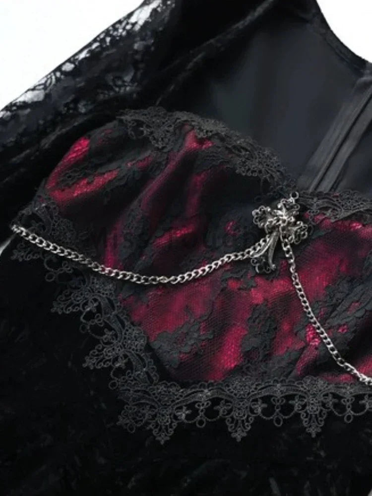 Gothic Lace Slim Midi Dress