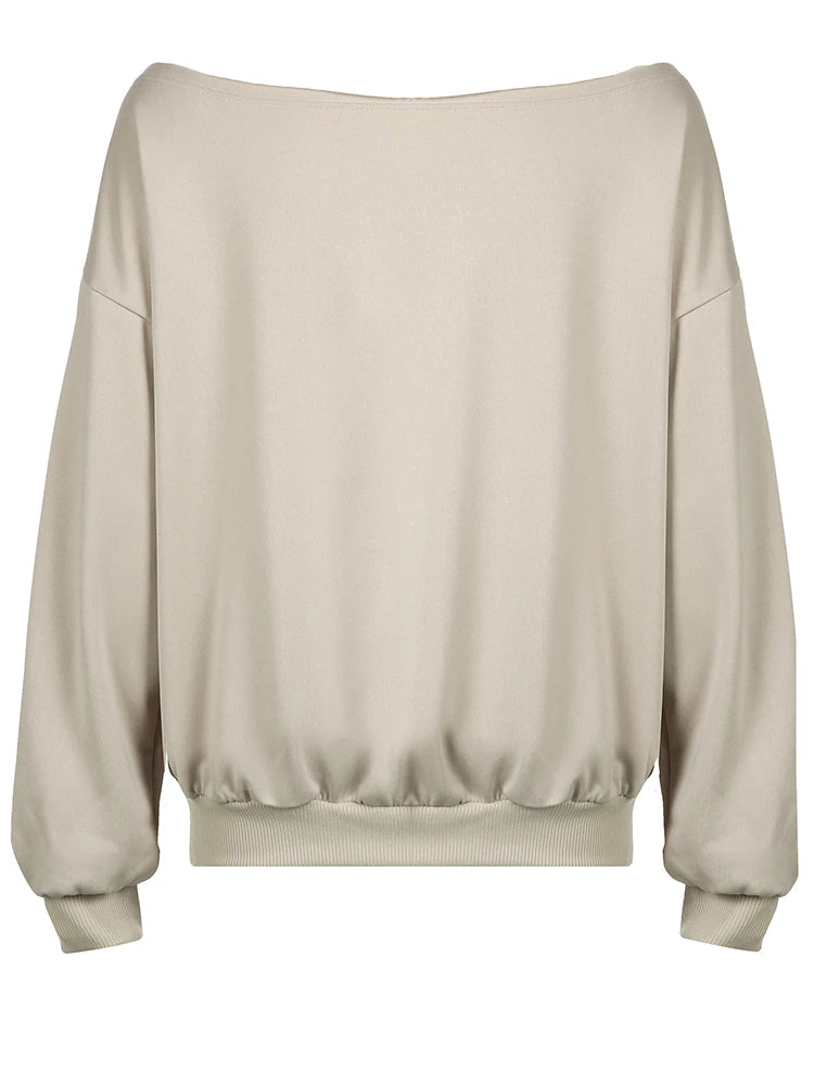 Figure Print Casual Loose Sweatshirts Women  Autumn WInter New Fashion Off Shoulder Slash Neck Streetwear Pullovers