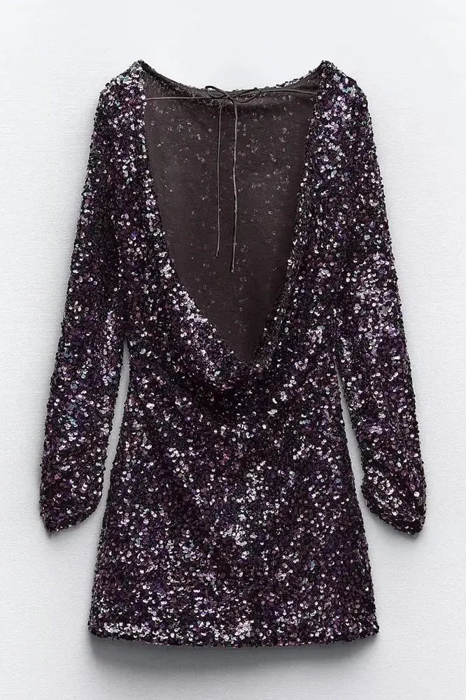 Sequin Backless Mini Dress