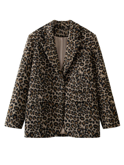 Fall Leopard Print Jacket Blazer Women Lapel One Button Long Sleeve Loose Coat Female  Fashion All-matching New in Outwears