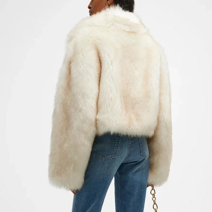 Luxury Brand Runway Fashion Yellow Gradient Cropped Fluffy Fur Jacket Coat Women Winter Thicken Faux Fox Fur Outerwear