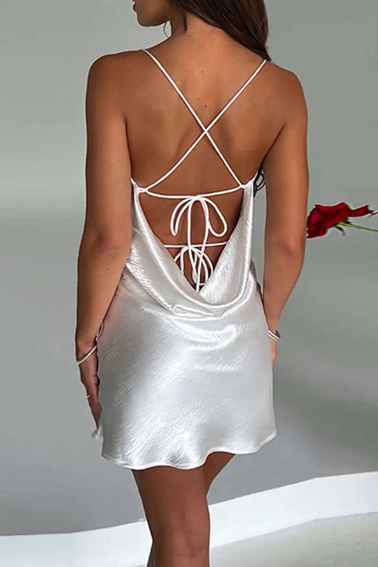 Satin Cross Backless Mini Dress