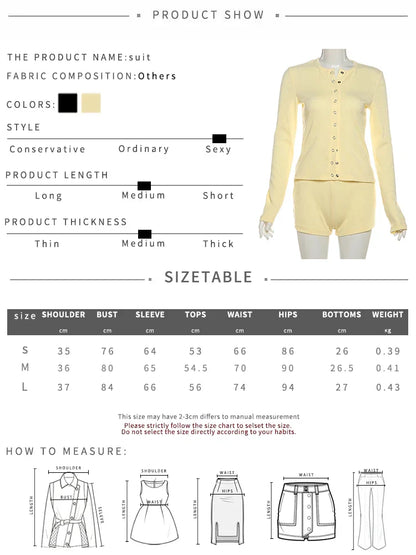 Leisure Stretch 2-Piece Set Women Single-Breasted Long Sleeves o-Neck Blouse+Basis Shorts Simple Classic Street Suits