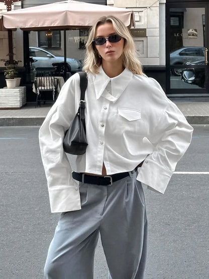 White Shirts For Women Autumn New Single Breasted Long Sleeve Loose Blouse Streetwear Fashion Casual Lapel Collar Blouses