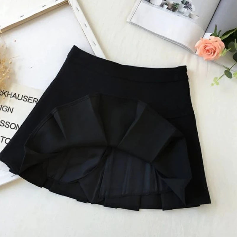 Harajuku Pleated Skirt Women Streetwear High Waist Black Mini Skirts Korean Preppy School Uniform All Match A Line Skirt