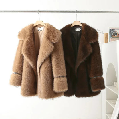 Luxury Brand Long Furry Faux Fur Coat Women  Winter Brown Vintage Gradient Thick Warm Outerwear Fluffy Fur Jacket