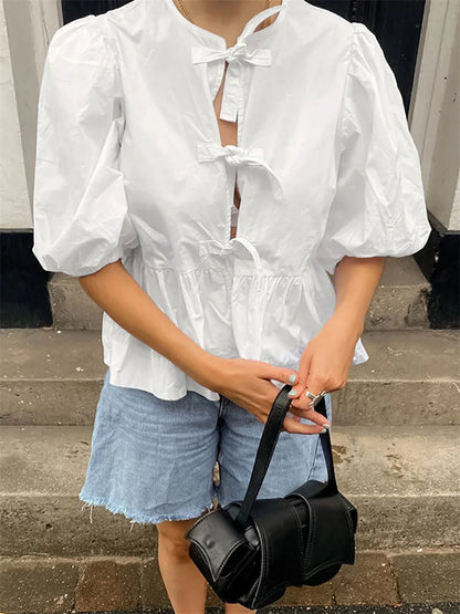 Casual Hollow Out Short Sleeve T-shirt Shirts Women’s Summer Patchwork Lace-Up Loose Streetwear Female Y2k Top Shirts