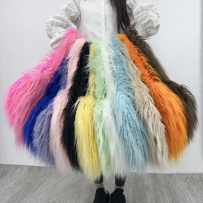 New Ins Trendy Heart Shaped Shoulder Bags Women Faux Sheep Fur Crossbody Bag Large Capacity Cute Y2k Kawaii Girls Handbags