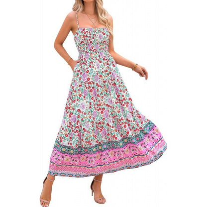 Vintage Flower Print Spaghetti Strap Dresses Women Fashion Trendy Bohemian Beach Vacation Long Dress Female Summer New Vestidos