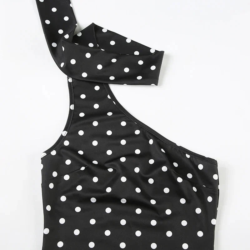 Asymmetrical Polka Dot Tank Top with Scarf Chic Sleeveless Skinny Black Cropped Tops Casual Streetwear Tee y2k Vest