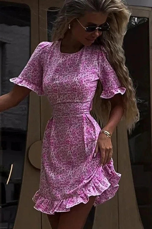 Flower Print Backless Mini Dress