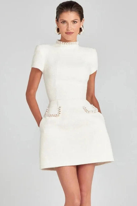 Slim Fit Short Sleeve O Neck Patchwork Mini Dress