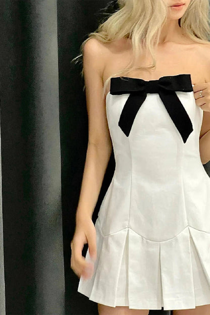 Strapless Pleated Backless Mini Dress - Strapless Mini Dress