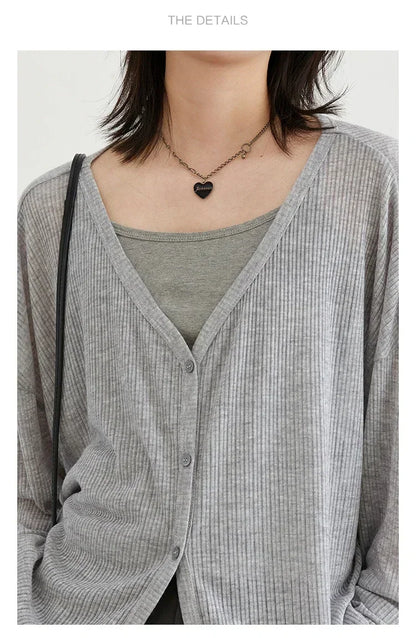 Solid V-neck Shirt Women Spring Single Breasted Chiffon Loose Slim All-match Sun Protection Thin Breathable Fashion Slim Cozy