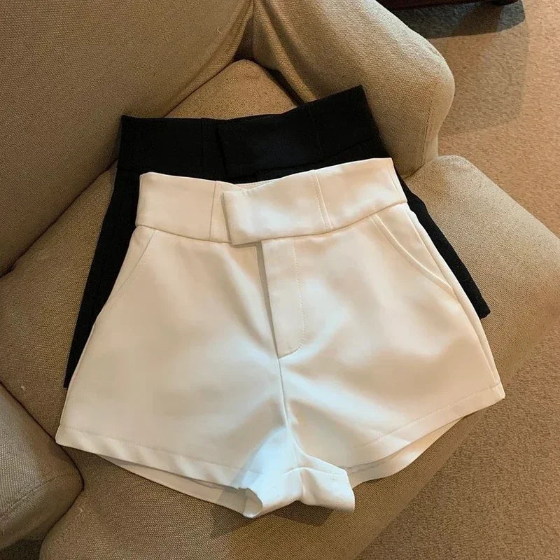 Elegant Suit Shorts Women Solid High Waist Wide Leg Shorts Office Lady Korean Fashion Black White Simple All Match Short Pants