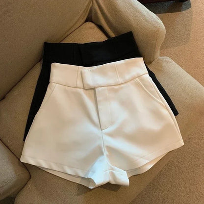 Elegant Suit Shorts Women Solid High Waist Wide Leg Shorts Office Lady Korean Fashion Black White Simple All Match Short Pants