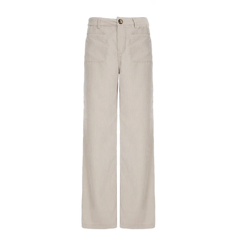 Causal All-Match Basic Corduroy Pants Women Elegant Gentle Loose Wide Leg Pants Simple High Fashion Autumn New