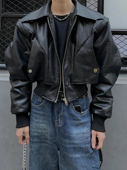 Black Shoulder Pad Biker Jacket