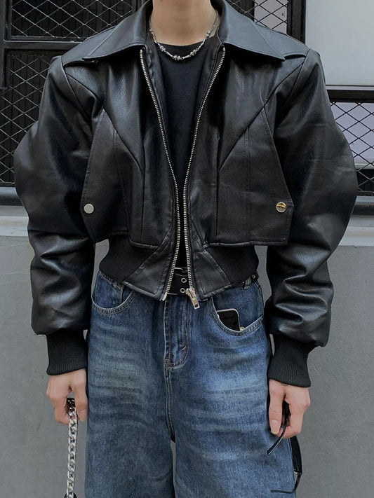 Black Shoulder Pad Biker Jacket