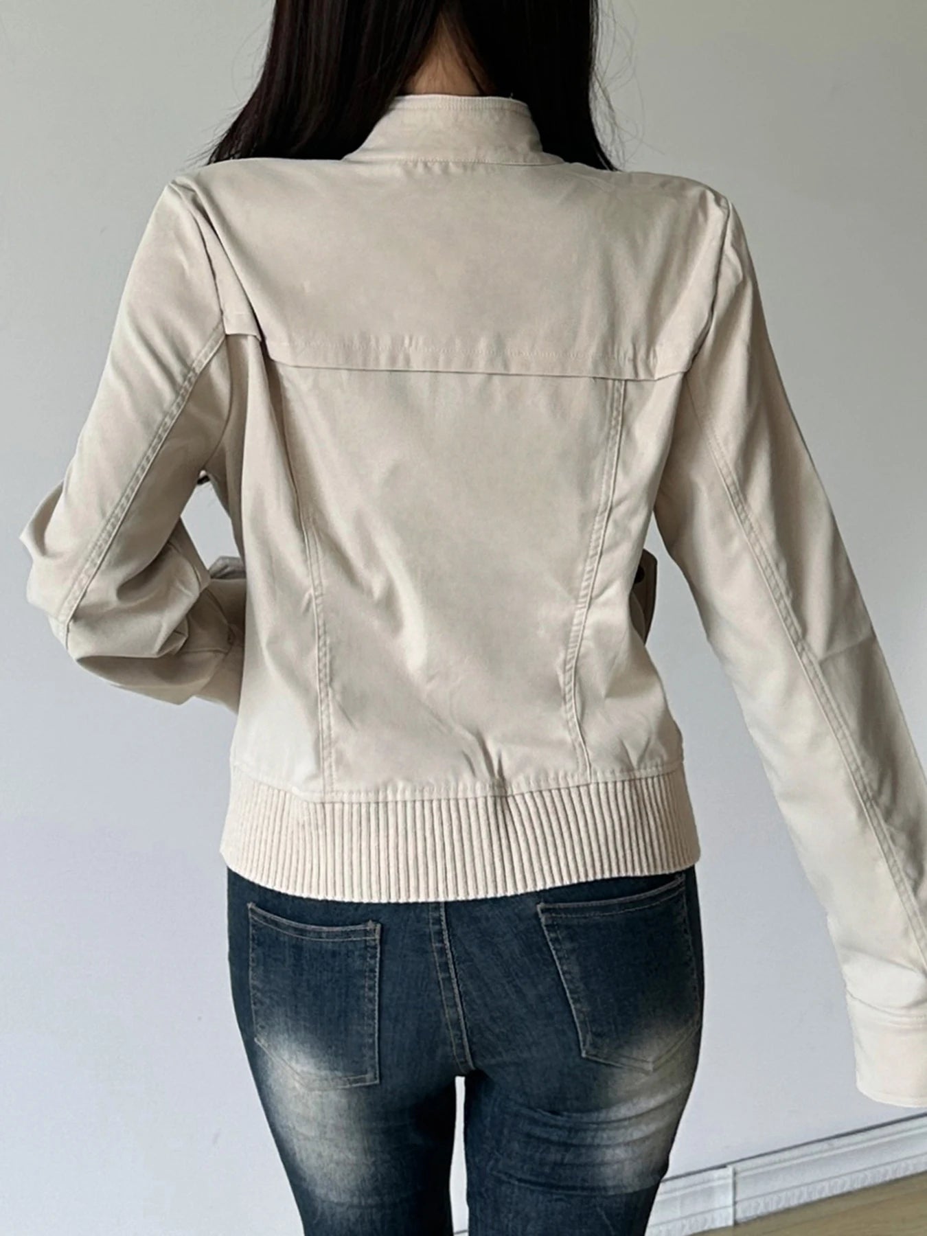Solid Slim Basic Jacket Women S Autumn Winter New All-Match Harajuku Zipper Coat Causal Simple