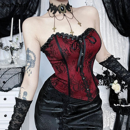 Lace Trim Backless Corset