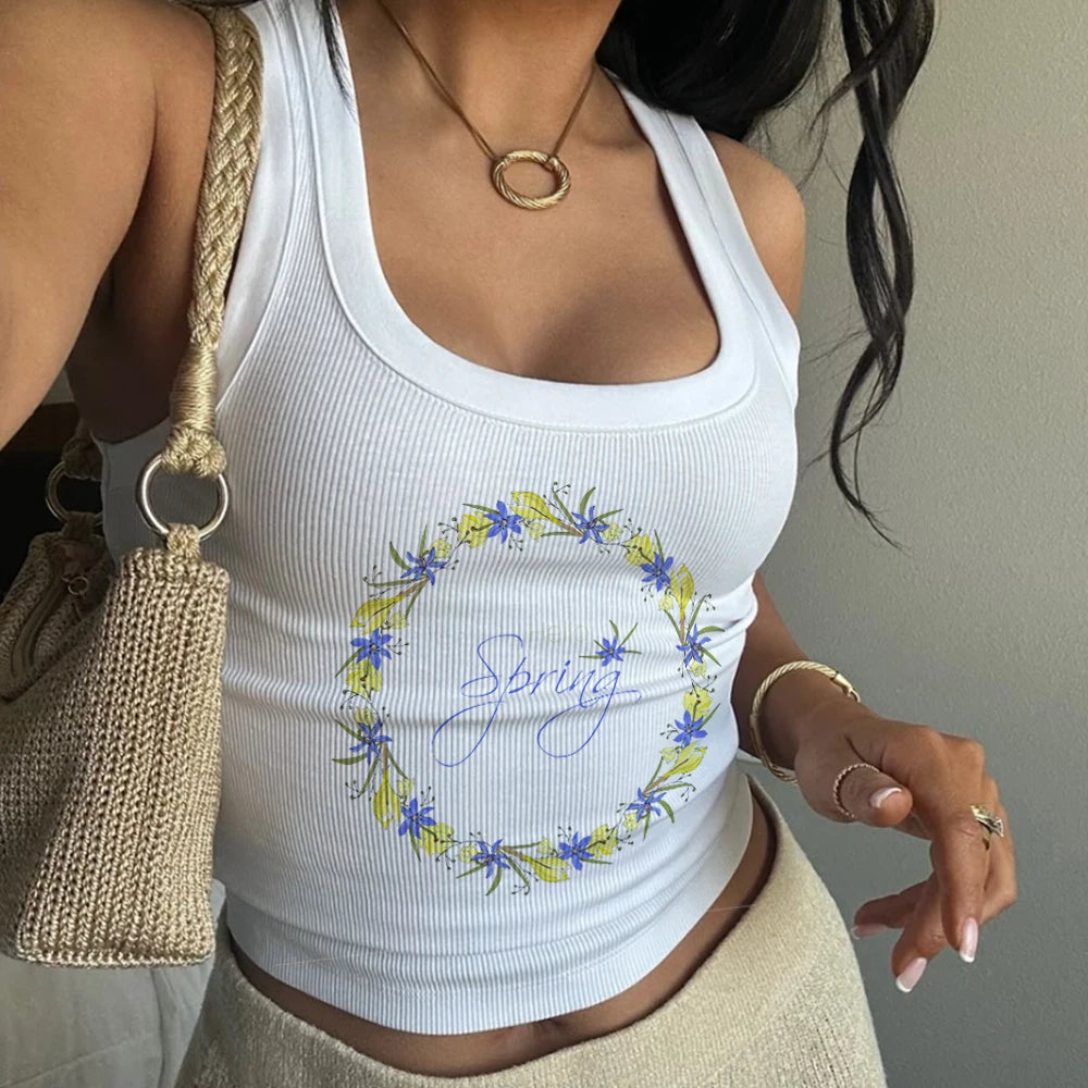 Europe and the United States street new print season art text short sleeve women Y2K women’s T-shirt vest halter