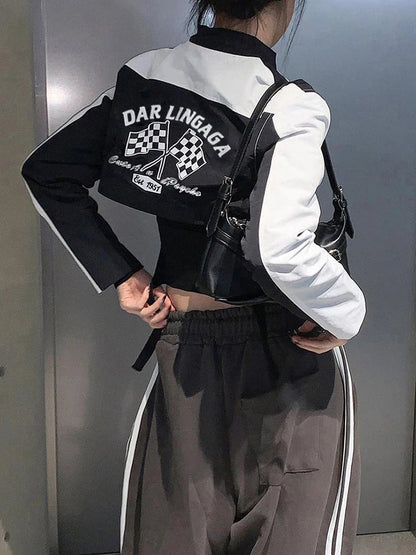 Voguable Cropped Jackets for Cool Biker Style Streetwear Zipper Up Short Coat Y2K Long Sleeve Outerwear
