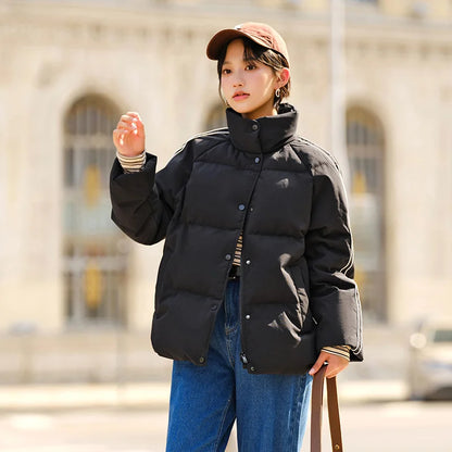 Down Jacket Women Stand-Up Collar Contrast Color Raglan Sleeve Loose  Winter New Three-Proof Windproof Down Jacket