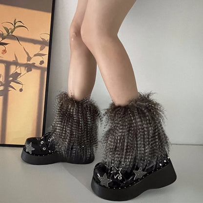 Y2K Goth Furry Faux Fur Women Leg Warmers Boot Covers Harajuku Lolita Girls Punk Fashion Cute Jk Hipster Warm Fluffies Leggings