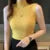 Fashion Elegant Sleeveless Knit Women Blouse Summer Solid Color Vest Casual Tops Half High Neck Shirt