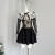 French Black Short Dresses for Women Lace Patchwork Long Sleeve A-line Birthday Party Dress Korean Fashion Mini Vestidos New