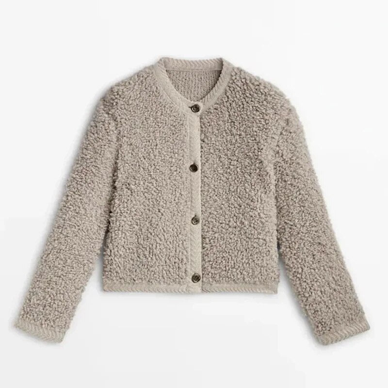 Cárdigan corto moderno de sherpa con botones para mujer | Ideal para otoño/invierno