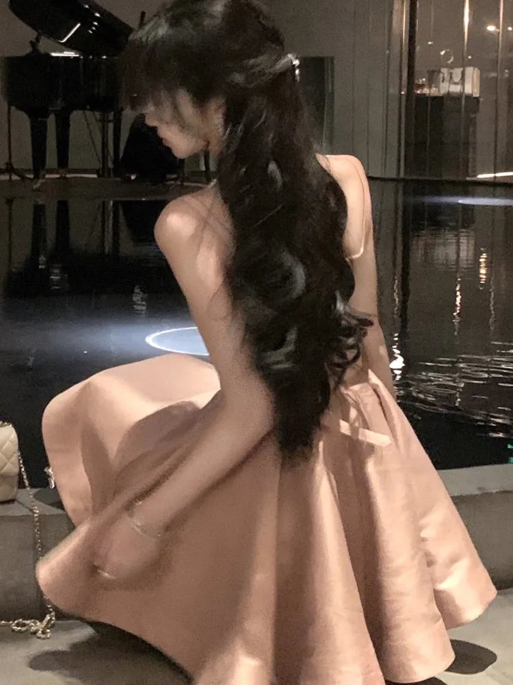 Elegant Short Dresses for Women Summer New Solid Spaghetti Strap A-line Evening Party Dress Prom Chic Clothing Vestidos Mujer