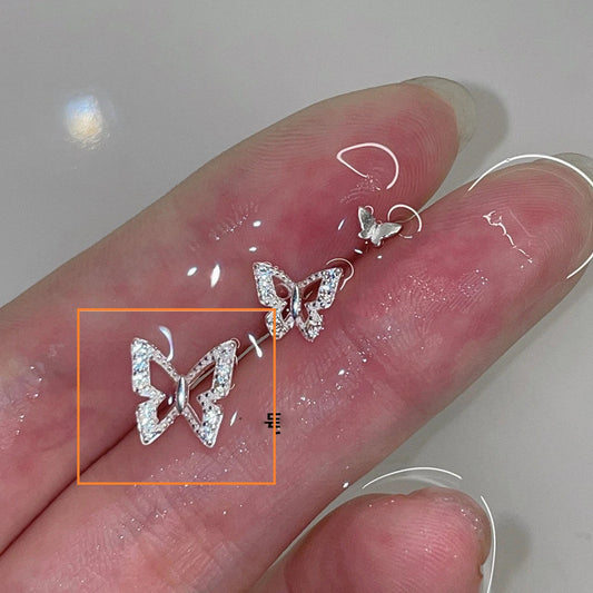 Lizakosht Mini Butterfly Stud Earrings Silver Rhinestone for Women and Girls Fashion Jewelry