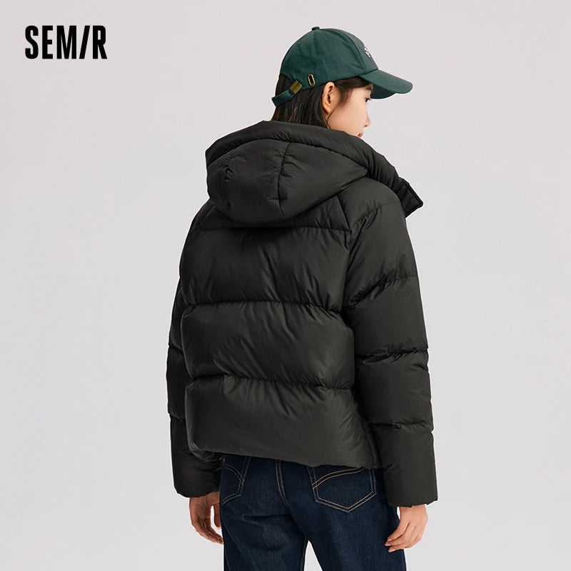 Down Jacket Women Solid Color Loose Versatile  Winter New Three-Proof Hooded Puffer Coat Down Jacket