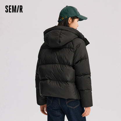 Down Jacket Women Solid Color Loose Versatile  Winter New Three-Proof Hooded Puffer Coat Down Jacket
