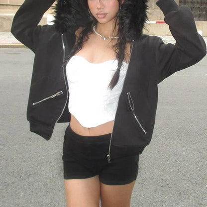 Faux Fur Collar Hooded Jacket