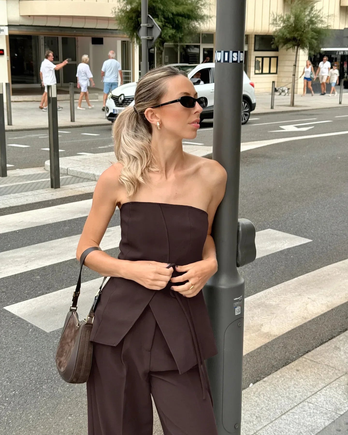 Vintage Solid Pants Sets Women Summer Off Shoulder Lace-up Tube Top+Wide Leg Trouser 2025 New Fashion Simple Elegant 2 Piece Set