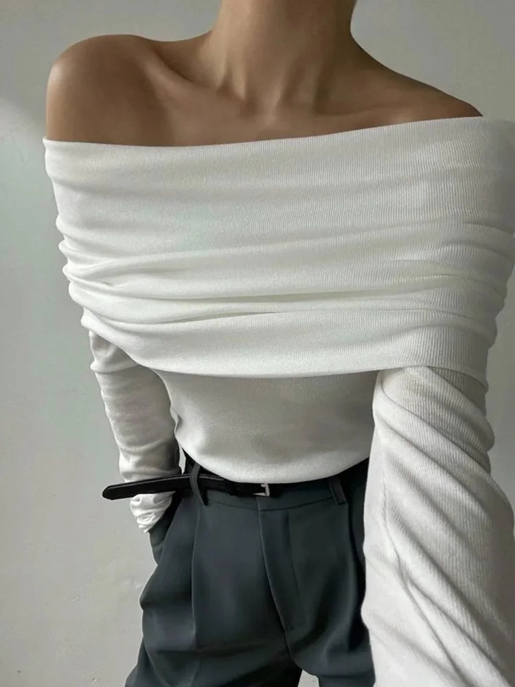 Sweater Knit Pullover Backless Women Slim Bandeau Solid Cropped Top Streetwear Off-Shoulder Elegant Autumn Knitwear Top