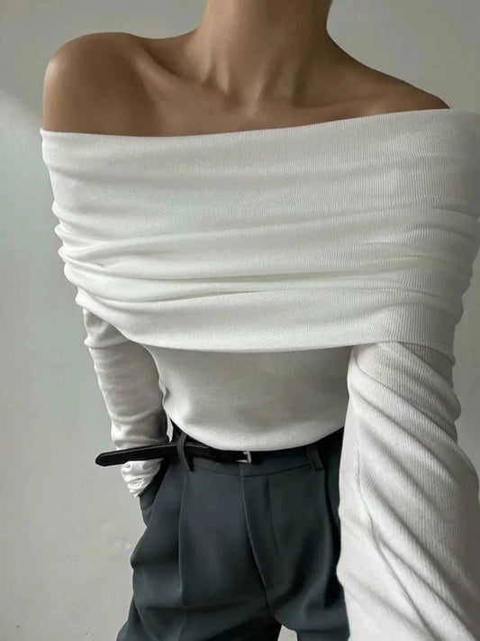Sweater Knit Pullover Backless Women Slim Bandeau Solid Cropped Top Streetwear Off-Shoulder Elegant Autumn Knitwear Top