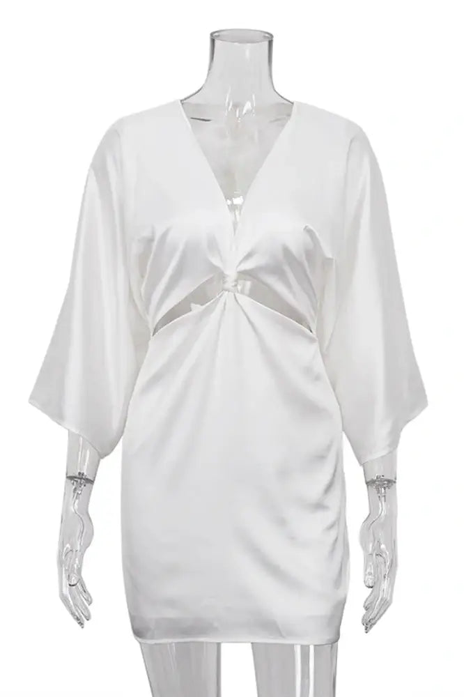 Deep V-Neck Mini Dress with Hollow Out Detail