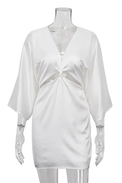 Deep V-Neck Mini Dress with Hollow Out Detail